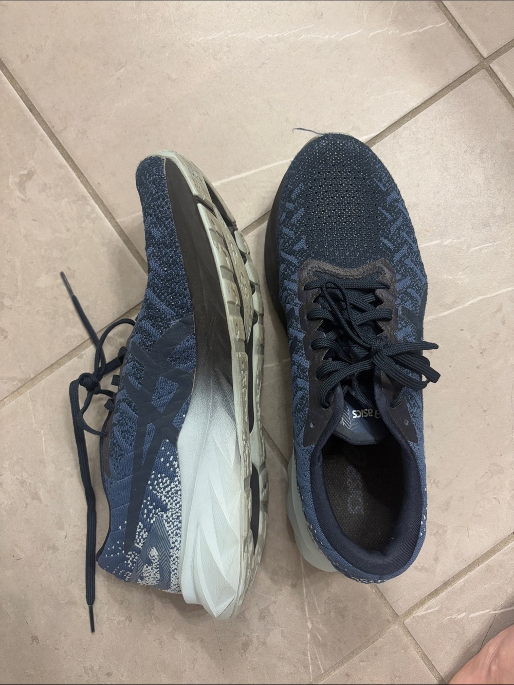 Women’s Navy Knit Asics Running Sneakers - Picture 2 of 4